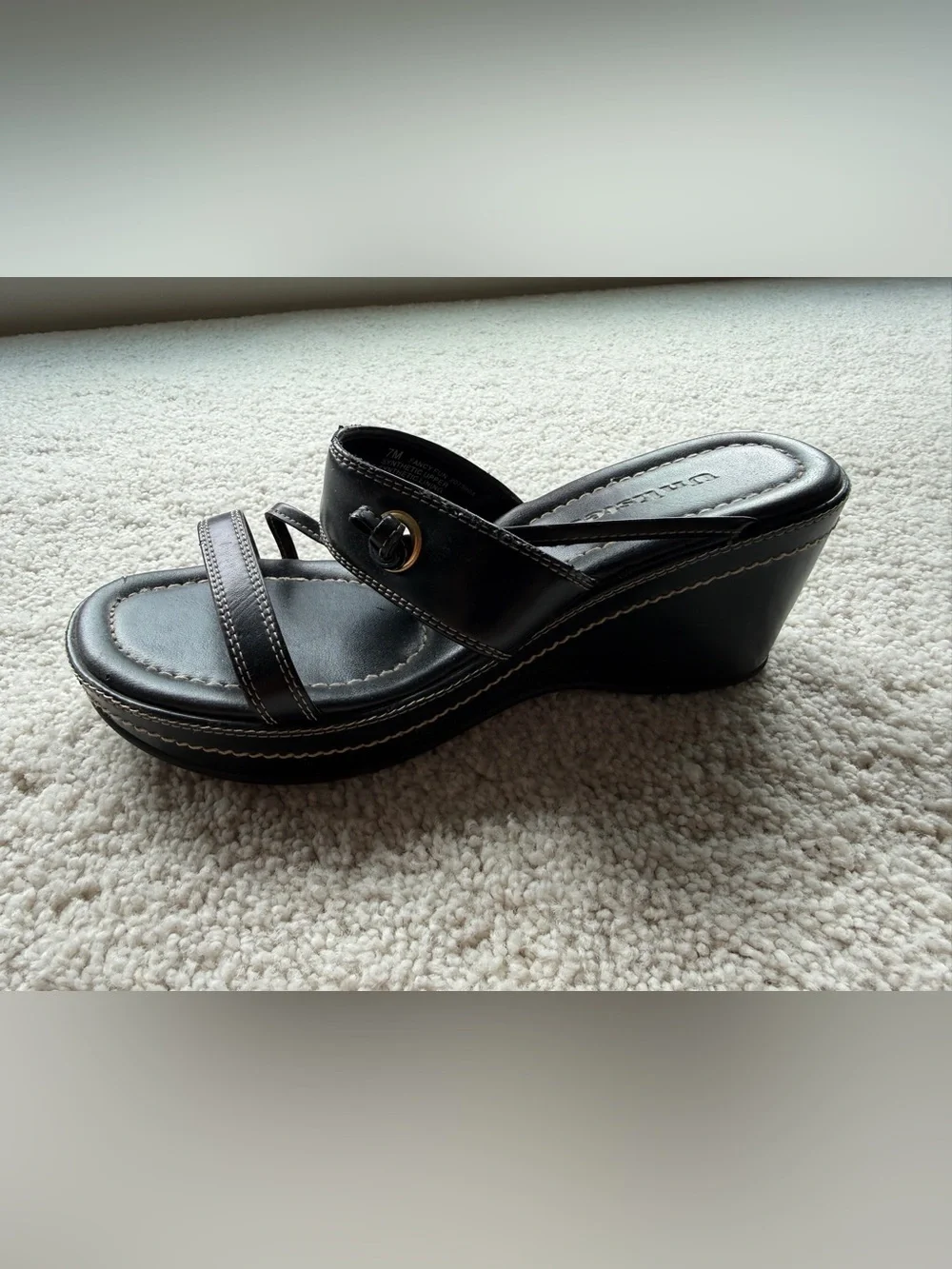 Unlisted Black Wedge Platform Sandals with Gold Accent